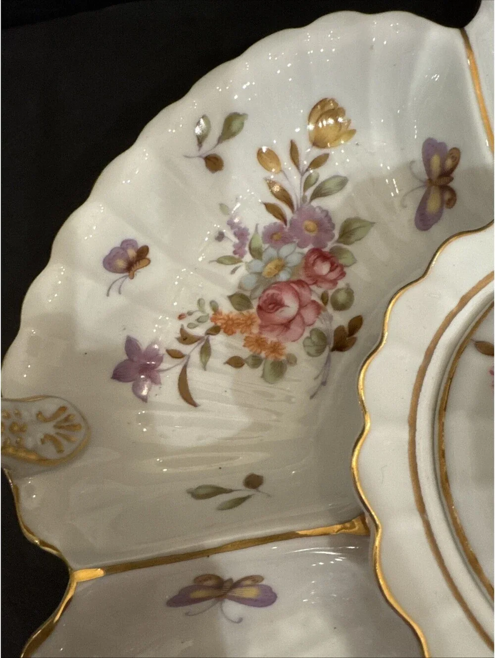 Andrea by Sadek Porcelain Dresden Floral Appetizer 5 Section 13” Diameter